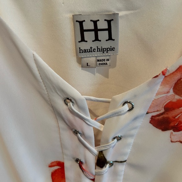 Haute Hippie Lace Up Front White Floral Midi Slip Dress - Size L - Picture 4 of 7